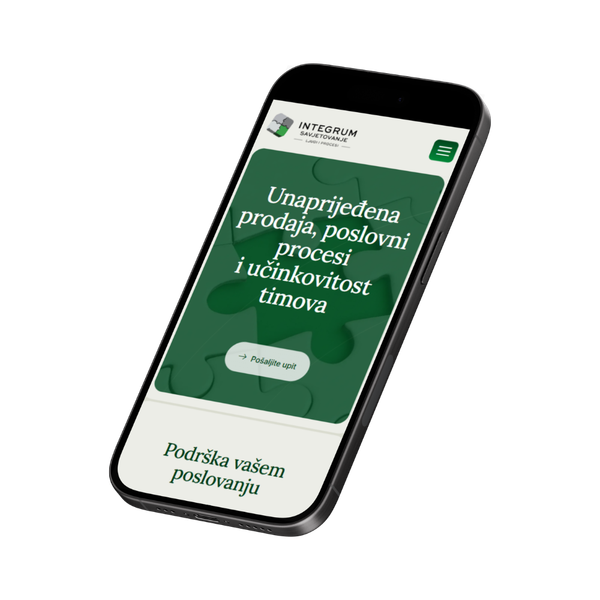 Mobilni prikaz web stranice Integrum Consulting