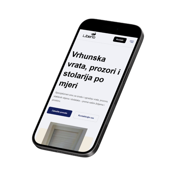 Mobilni prikaz web stranice Liberio Stolarija